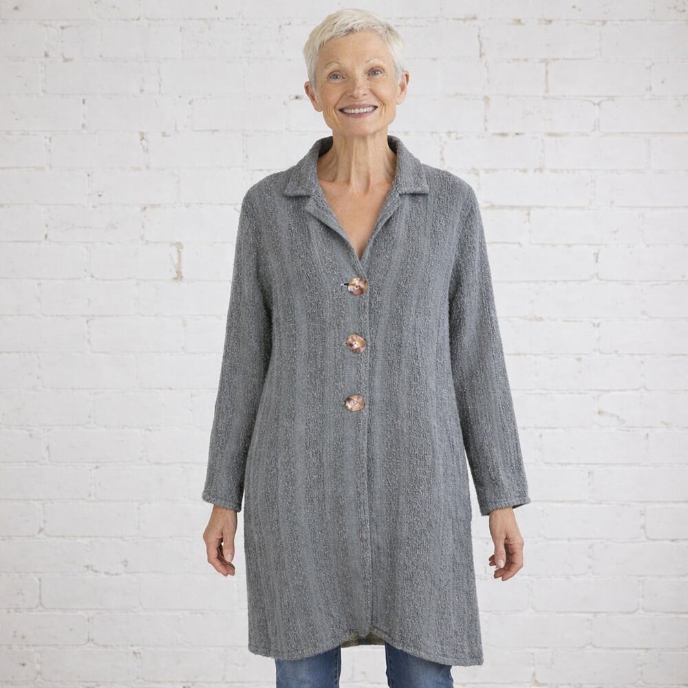 La Bottega di Brunella Linen Duster Jacket textured knit 3 button Large